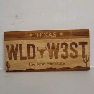 Texas Lone Star State Cutting Board Plaque License Plate W Longhorn BAMBOO